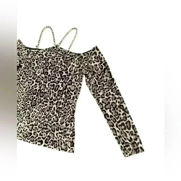 MICHAEL MICHAEL KORS Cold Shoulder Chain Pullover Animal Print Top Size Small - Picture 5 of 12